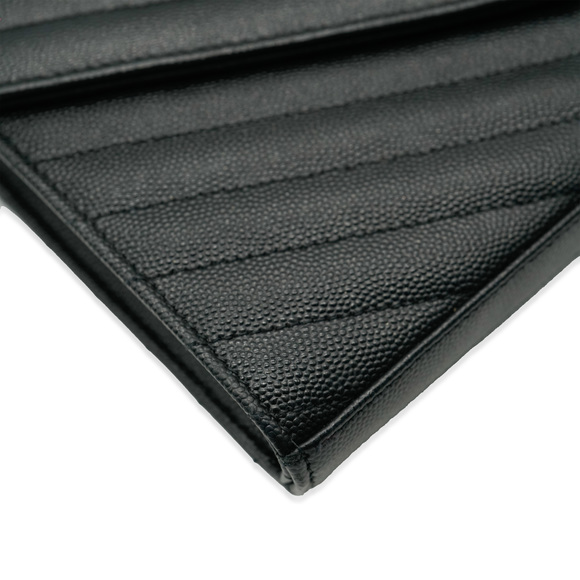 Saint Laurent Black Grain De Poudre Cassandre Envelope Chain Wallet - Picture 2 of 7